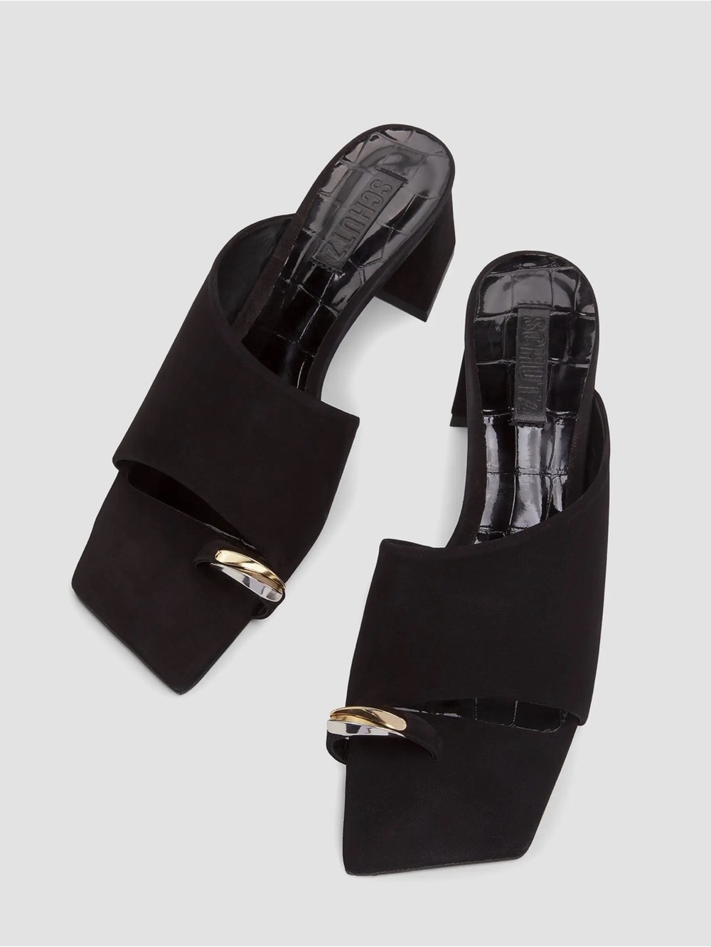Schutz Jodie Embellished Suede Block-Heel Mules
